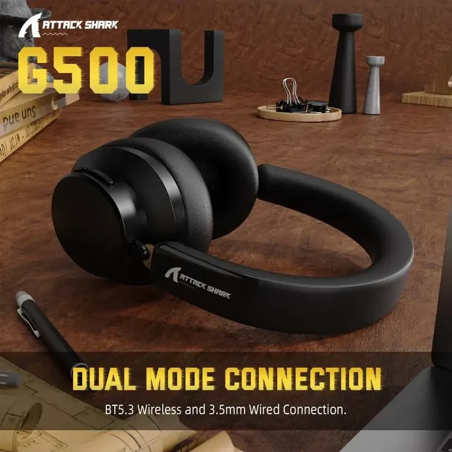 Наушники Attack Shark G500 Black, Bluetooth 5.3/3.5mm, 40mm Driver, 210g, ANC, Hi-Res — 3