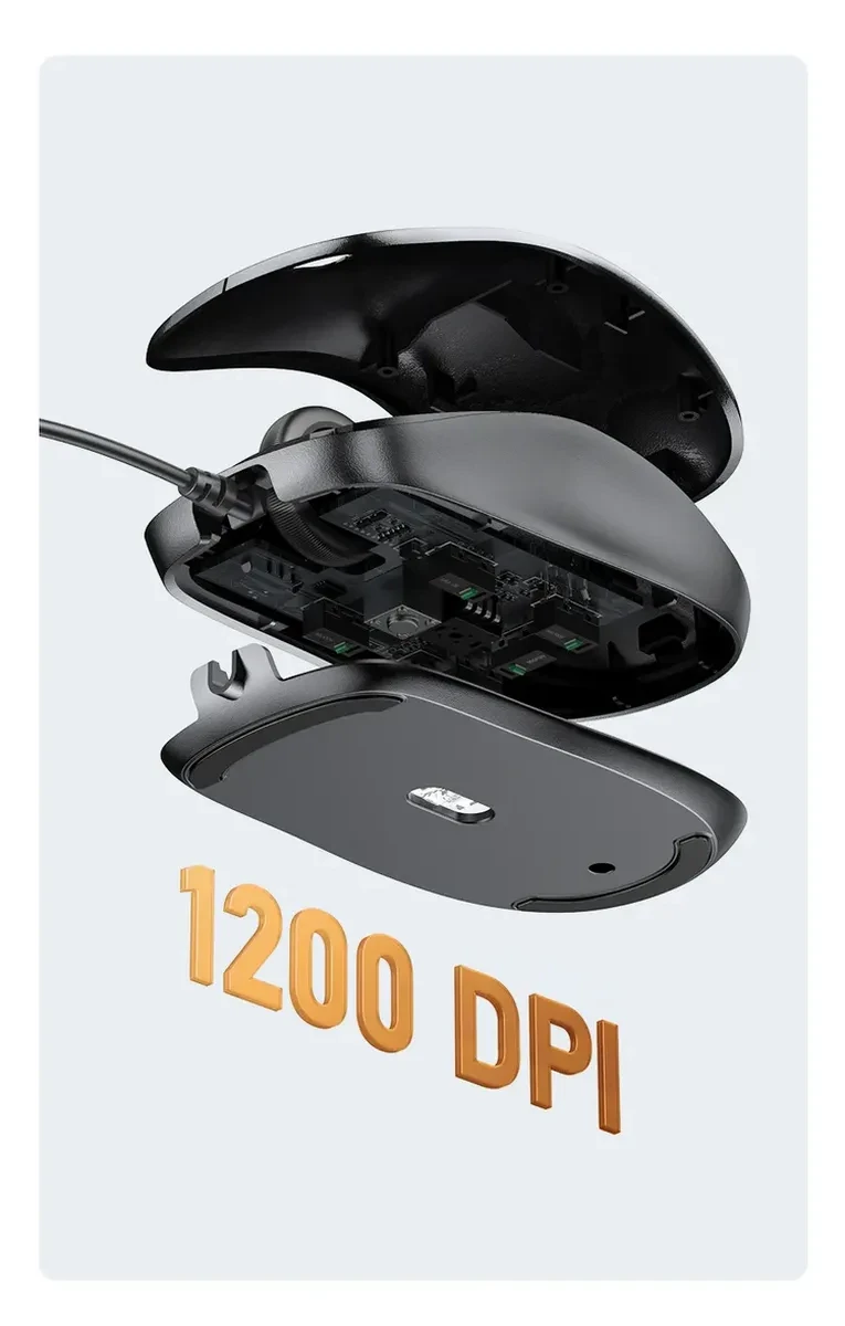 Мышь Ugreen MU007, проводная, 1200 dpi, 1.5м — 2