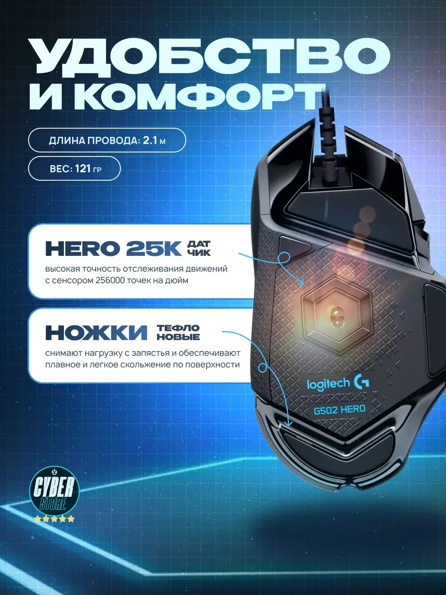 Мышь Logitech G502 HERO, 25600 DPI — 2