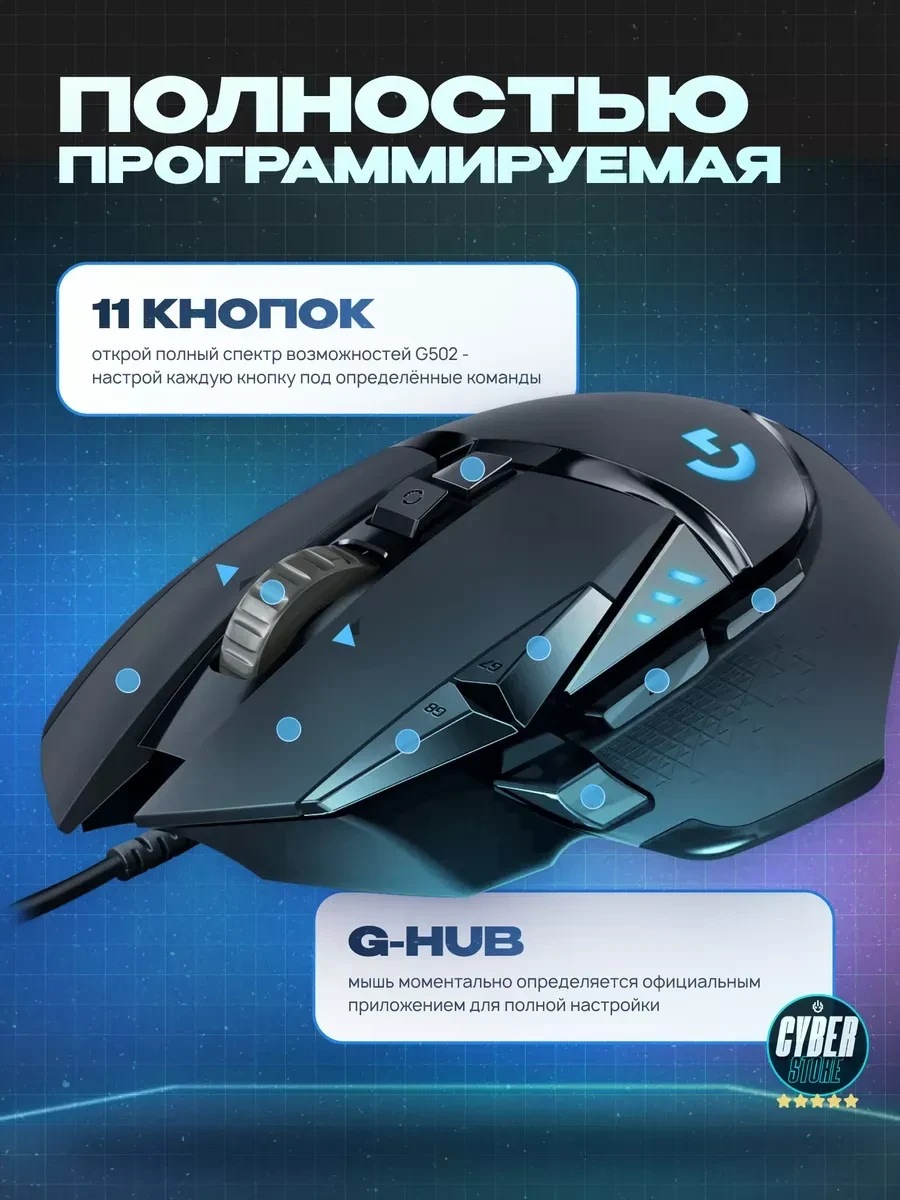 Мышь Logitech G502 HERO, 25600 DPI — 3