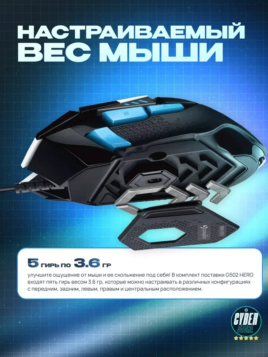 Мышь Logitech G502 HERO, 25600 DPI — 4