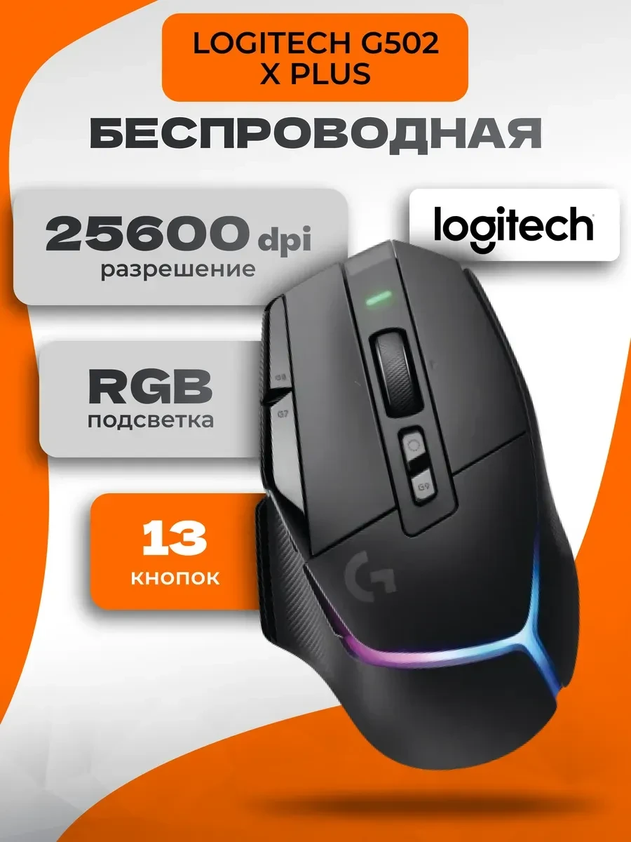 Мышь Logitech G502 X PLUS, игровая, черная