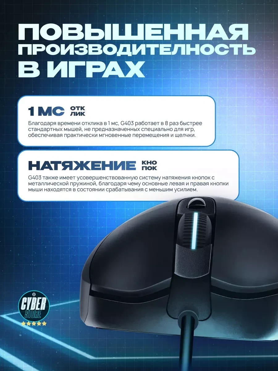 Мышь Logitech G403 HERO, игровая, 16000 DPI, чёрная — 4