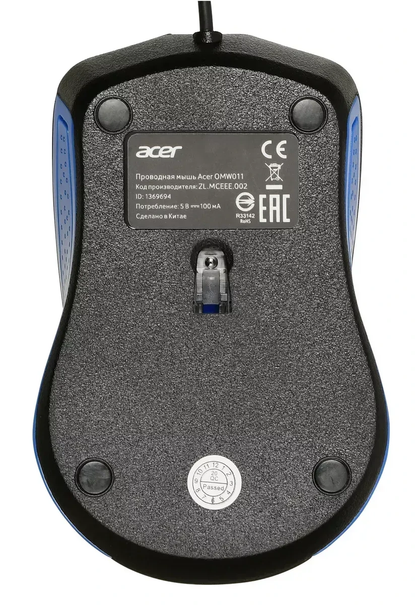 Мышь Acer OMW011, проводная, 1200dpi, чёрно-синяя — 3
