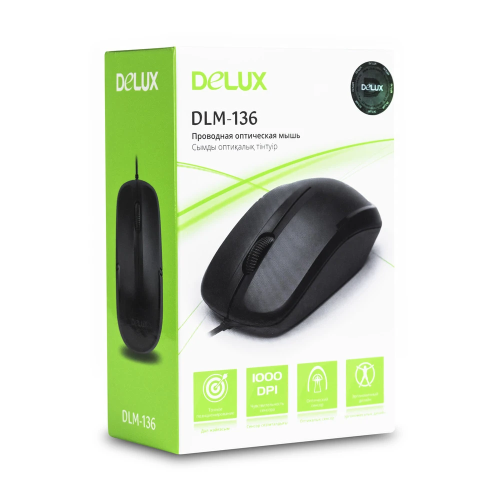 Мышь Delux DLM-136OUB, оптическая, 1000dpi, USB, чёрная — 3
