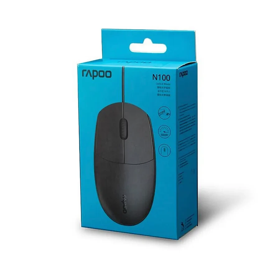 Мышь Rapoo N100, оптическая, 1000dpi, USB, чёрная