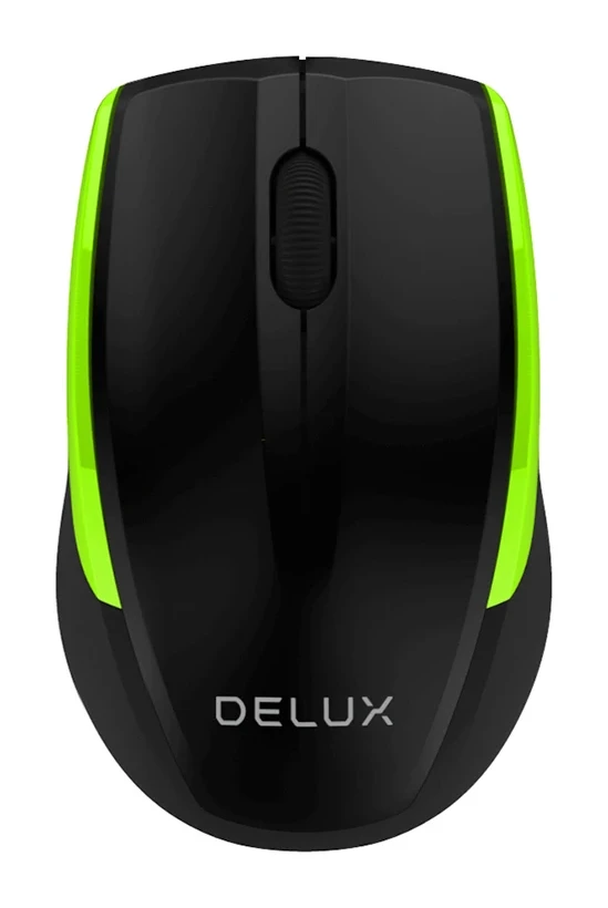 Мышь Delux DLM-321OGB, беспроводная 2.4ГГц, 800/1600dpi, чёрно-зелёный