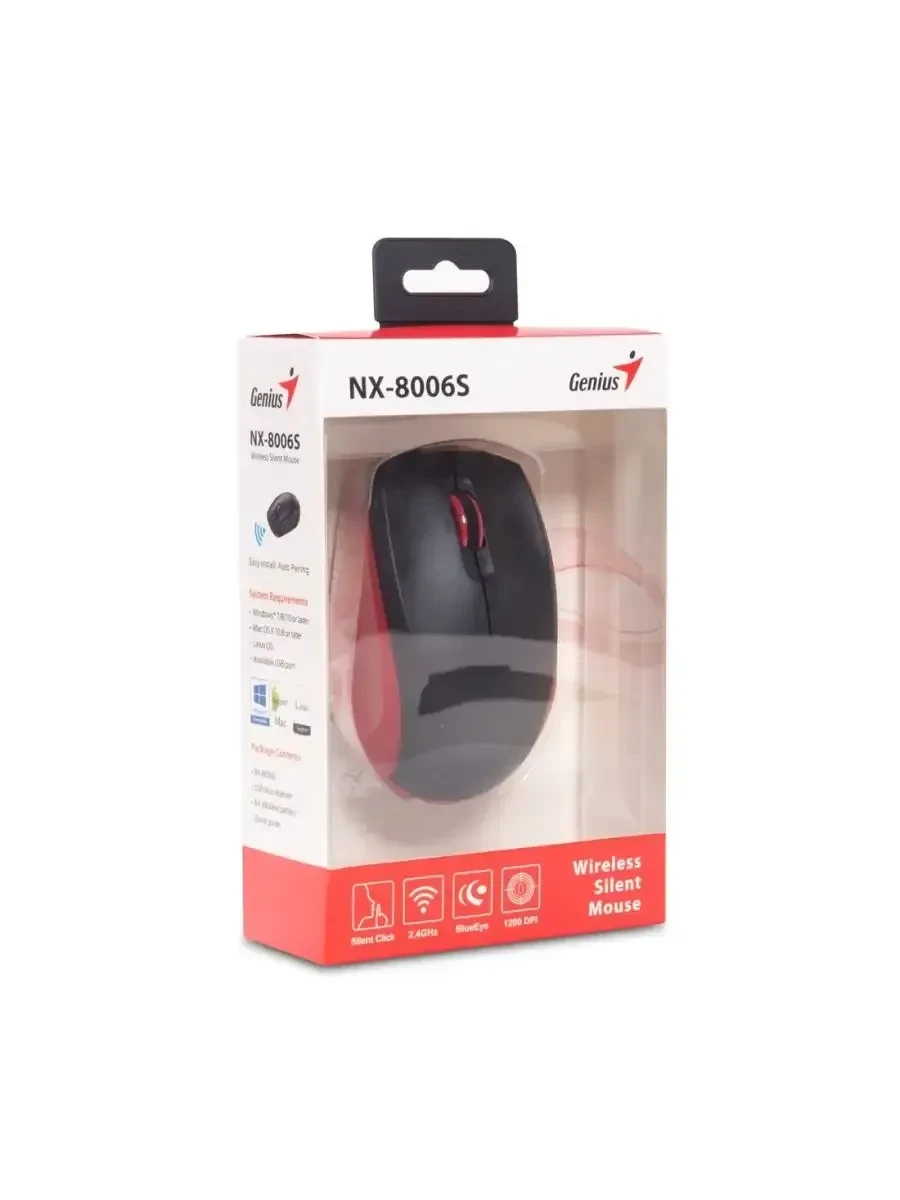 Мышь Genius NX-8006S, беспроводная 2.4ГГц, 1600dpi, чёрно-красный — 3