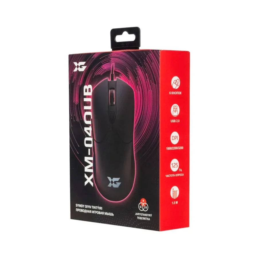 Игровая мышь XG XM-04OUB, проводная, 3600dpi, RGB, чёрный — 3