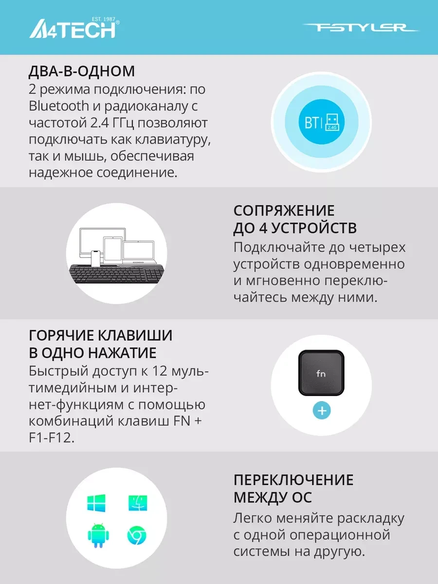 Клавиатура+мышь A4tech Fstyler FB2535C, беспроводная — 3
