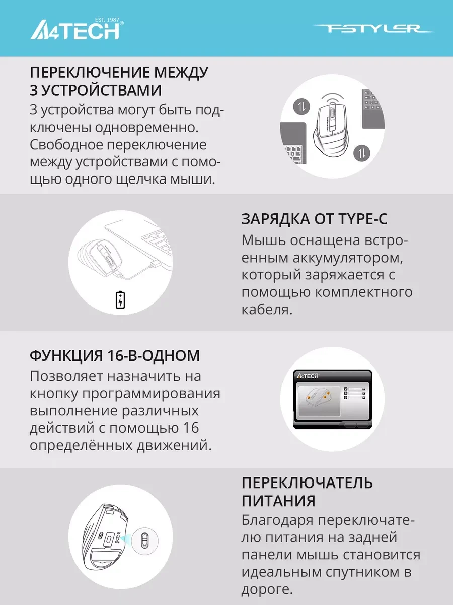 Клавиатура+мышь A4tech Fstyler FB2535C, беспроводная — 5