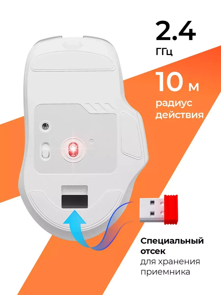 Мышь Defender Astro Elite GM-056, беспроводная, 1200-3200 dpi, белая — 2