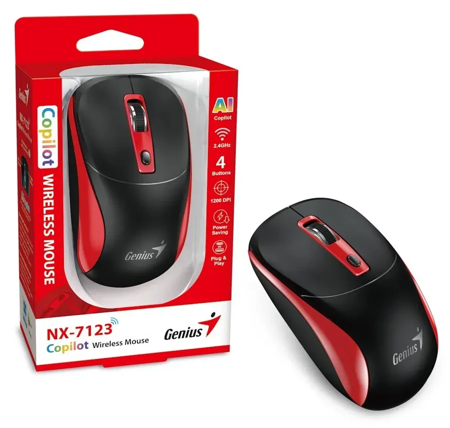 Мышь Genius NX-7123 чёрная+красная, 2.4GHz, 1200dpi — 3