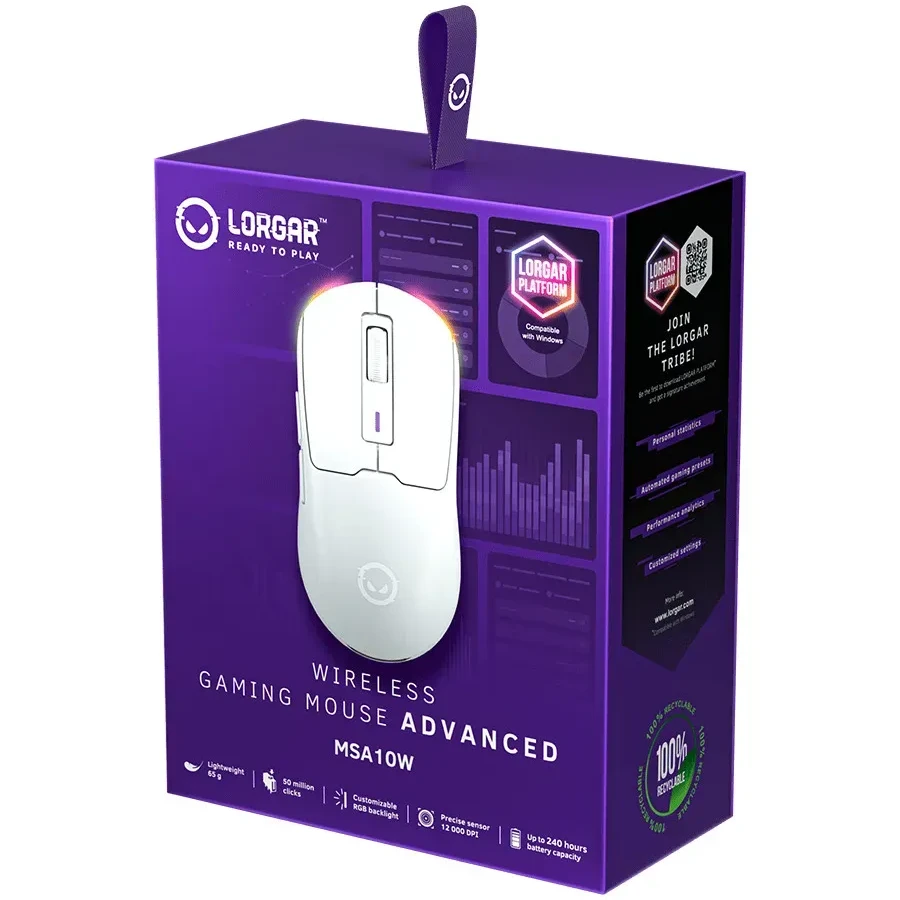 Мышь LORGAR MSA10W Advanced, беспроводная, белая