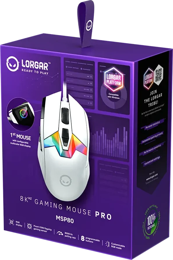 Мышь LORGAR MSP80 8000 Hz Pro, белая — 2