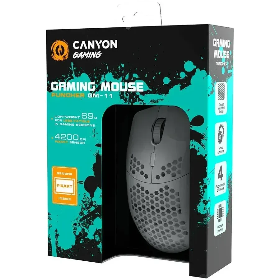 Мышь CANYON Puncher GM-11, игровая, RGB, белая — 2