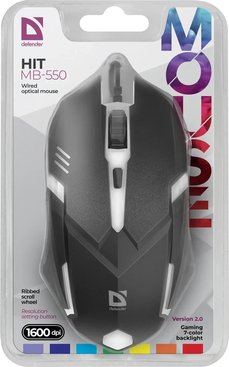 Мышь Defender Hit MB-550 RGB, черная
