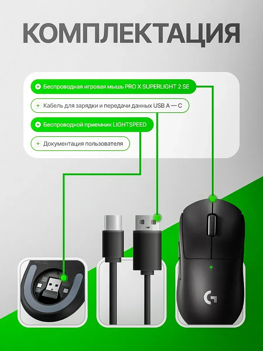 Мышь LOGITECH PRO X SUPERLIGHT 2 SE, 2.4GHz, черная — 3