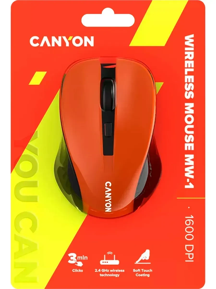 Мышь CANYON беспроводная, 2.4 GHz, 3 кнопки, оранжевая — 5