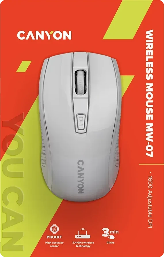 Мышь CANYON MW-7, 2.4GHz, 6 кнопок, DPI 800-1600, белая