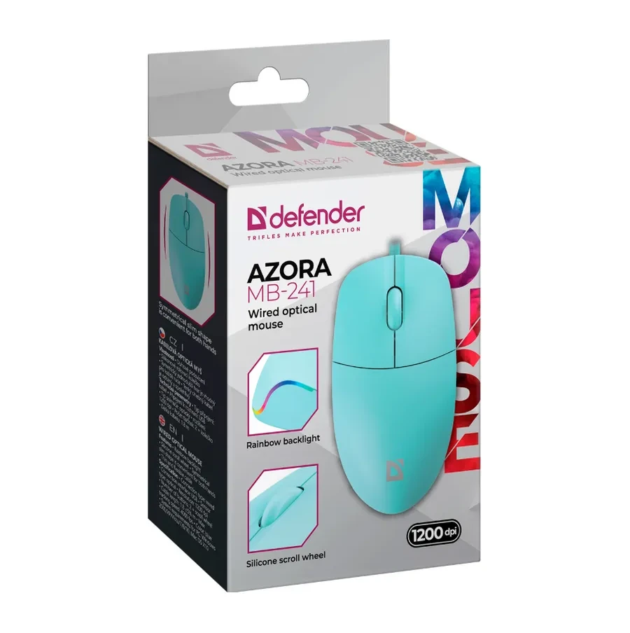 Мышь Defender Azora MB-241, проводная, USB, синяя — 2