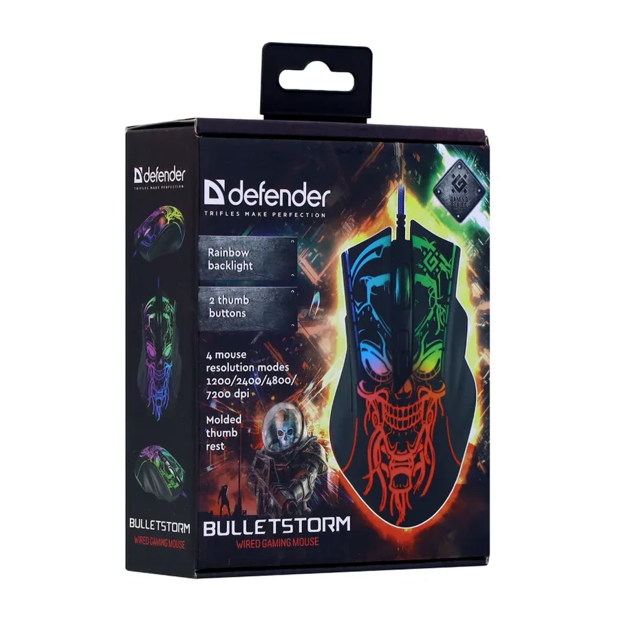 Мышь Defender Bulletstorm GM-928, оптическая, 1200-7200 dpi, 6 кнопок, USB — 2