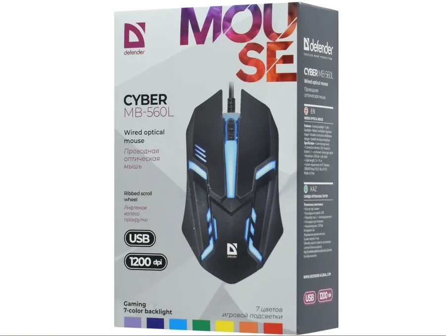 Мышь Defender Cyber MB-560L, проводная, оптическая, 1200 dpi, USB, чёрная — 2