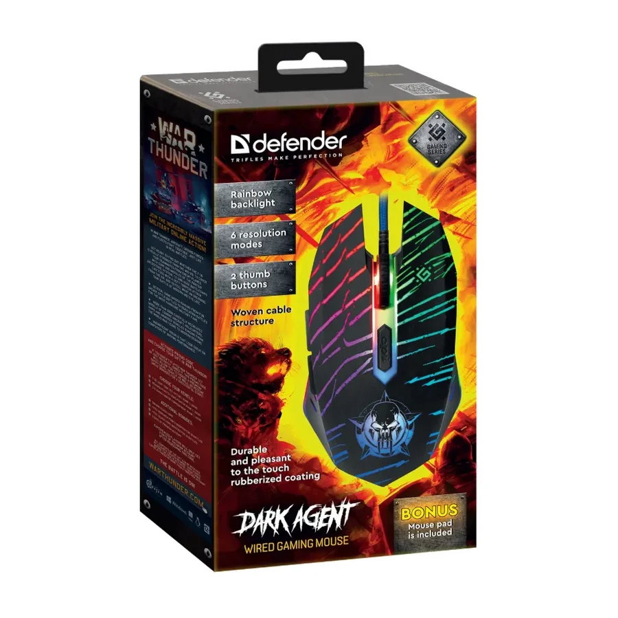 Мышь Defender Dark Agent GM-590L, проводная, оптическая, 12800 dpi, чёрная — 4