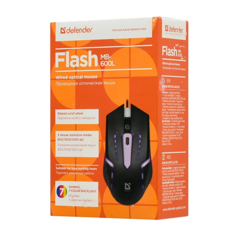 Мышь Defender Flash MB-600L, проводная, оптическая, 800-1200 dpi, USB, чёрная — 2