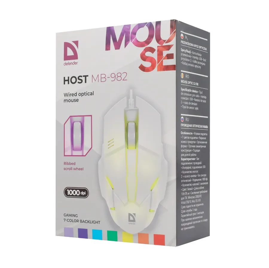 Мышь Defender HOST MB-982, проводная, оптическая, 1000 dpi, USB, белая — 2