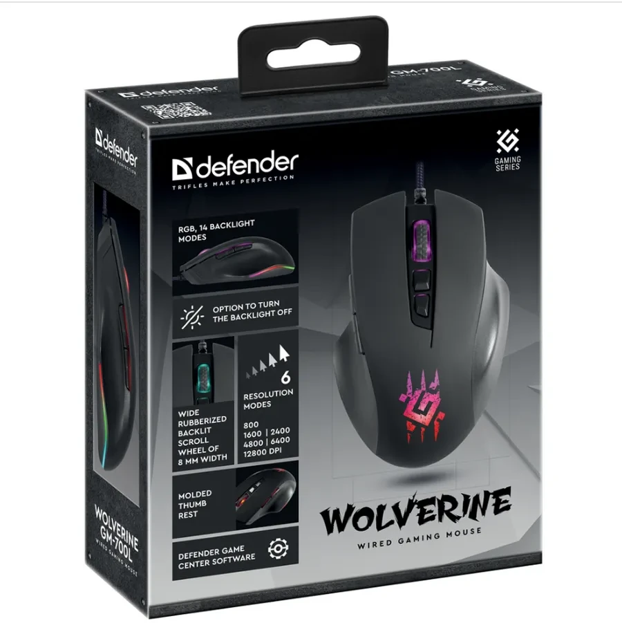 Мышь Defender Wolverine GM-700L, USB, оптическая, 12800 dpi — 2