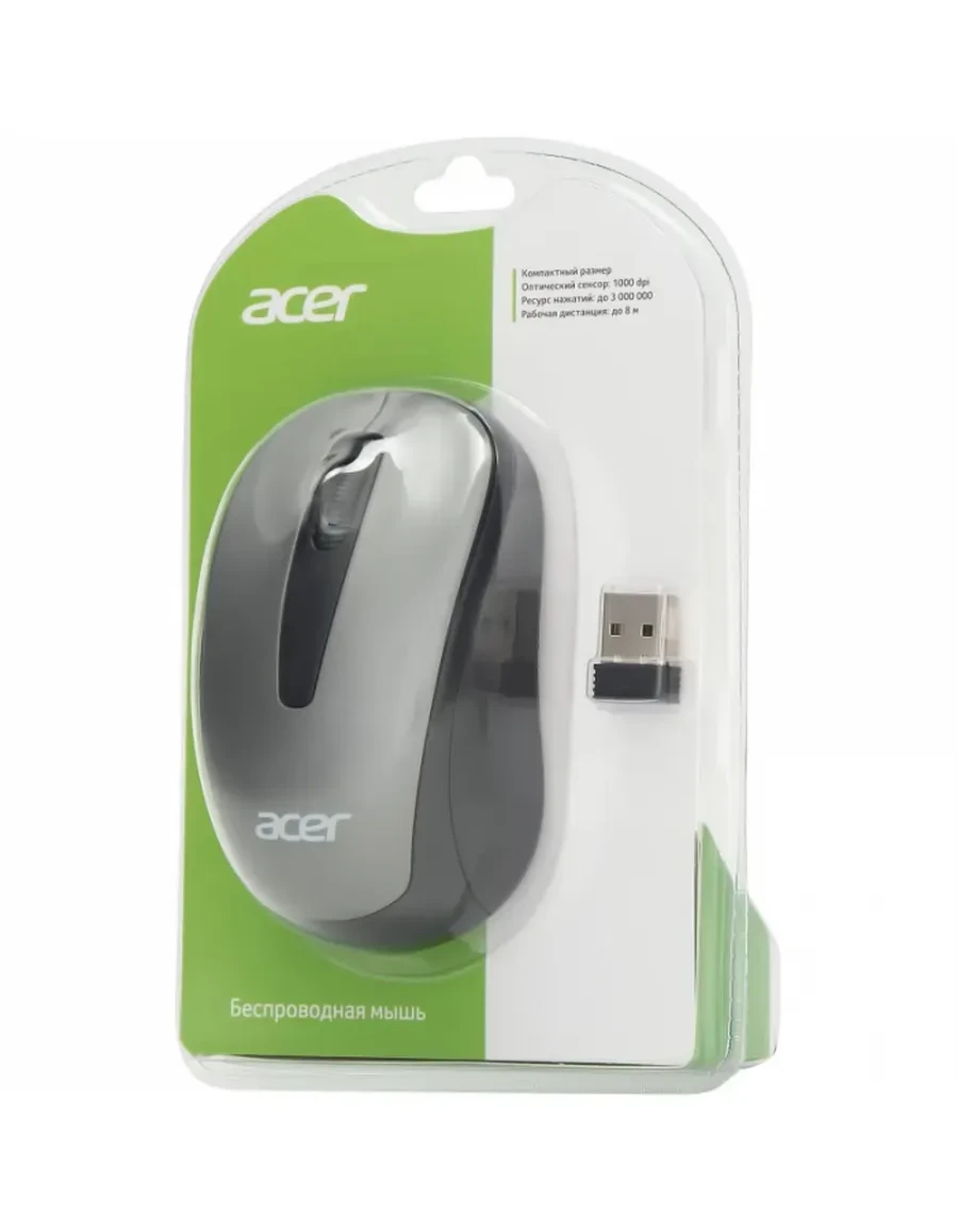 Мышь Acer OMR134, беспроводная, 1000dpi, USB, серая — 3