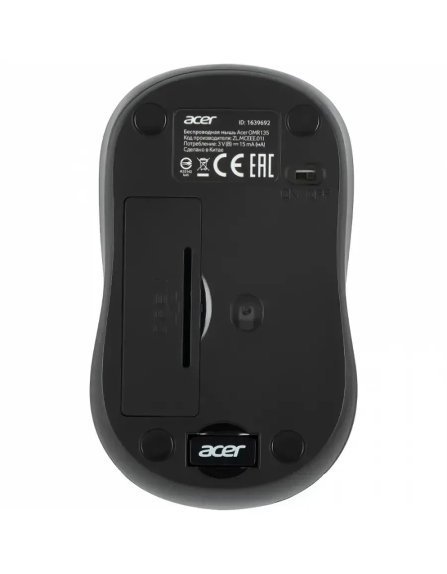 Мышь Acer OMR135, беспроводная, 1000dpi, USB, зелёная — 2
