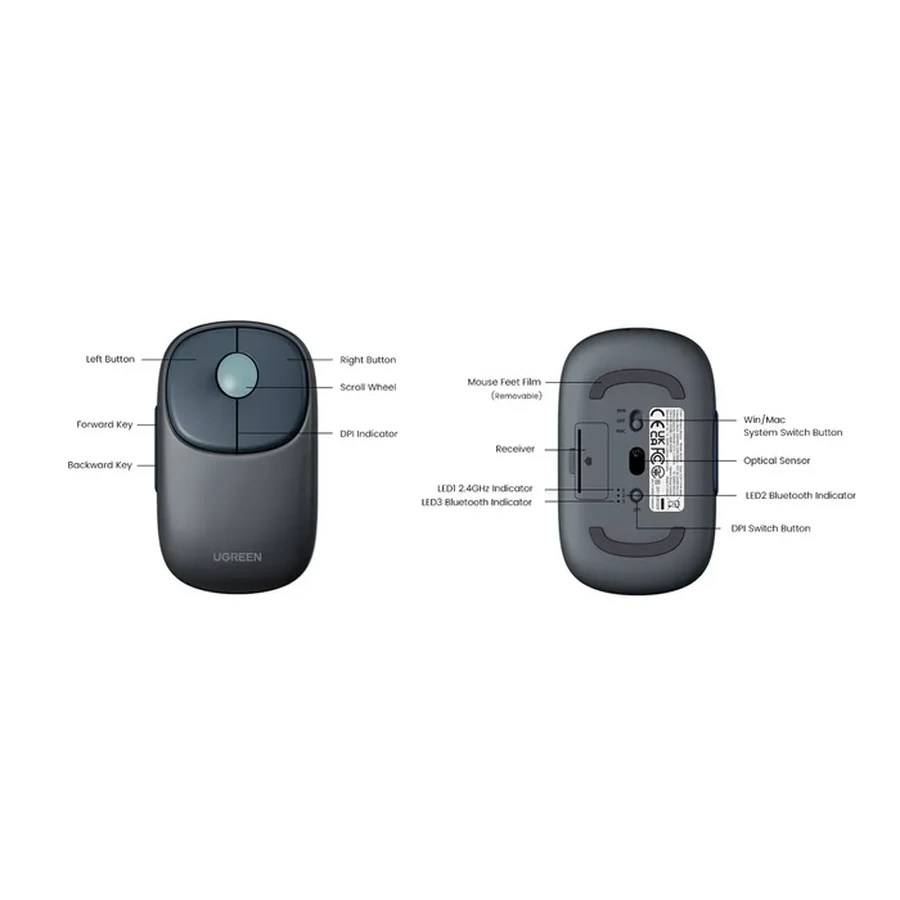 Беспроводная мышь UGREEN MU102 FUN+ Wireless Mouse Blue/No AA Battery inside, 90538 — 4