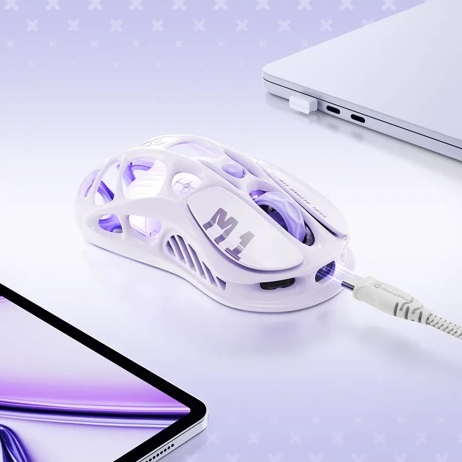 Мышь GravaStar Mercury M1 Pro, Wireless, BT/2.4GHz/cable, (PAW3395) 26000 dpi, 5 buttons,USB,Purple — 4