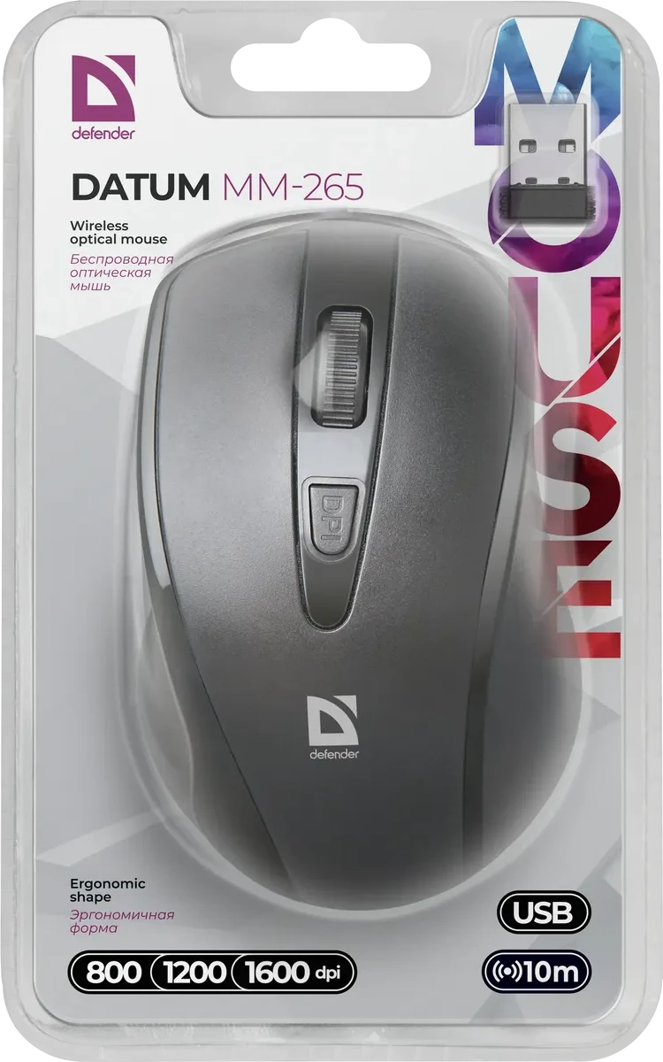 Мышь Defender Datum MM-265, Black, Wireless, Optical, 1600dpi, 2 x AAA, USB — 4