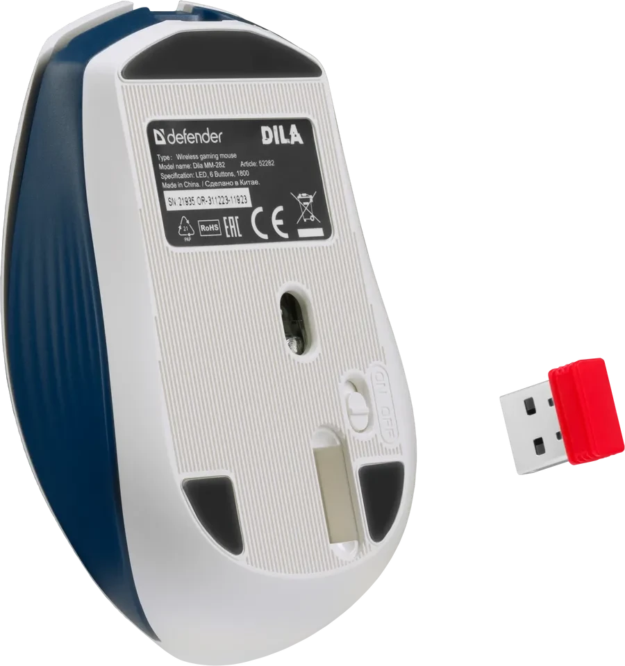 Мышь Defender Dila MM-282, White-Blue, Wireless, Optical, 1800dpi, 500mAh, USB — 4