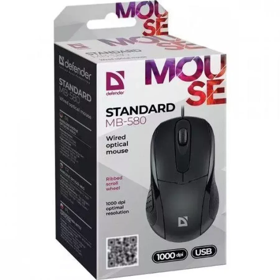 Мышь Defender Standard MB-580, Black, Wired, Optical, 1000dpi, USB — 3