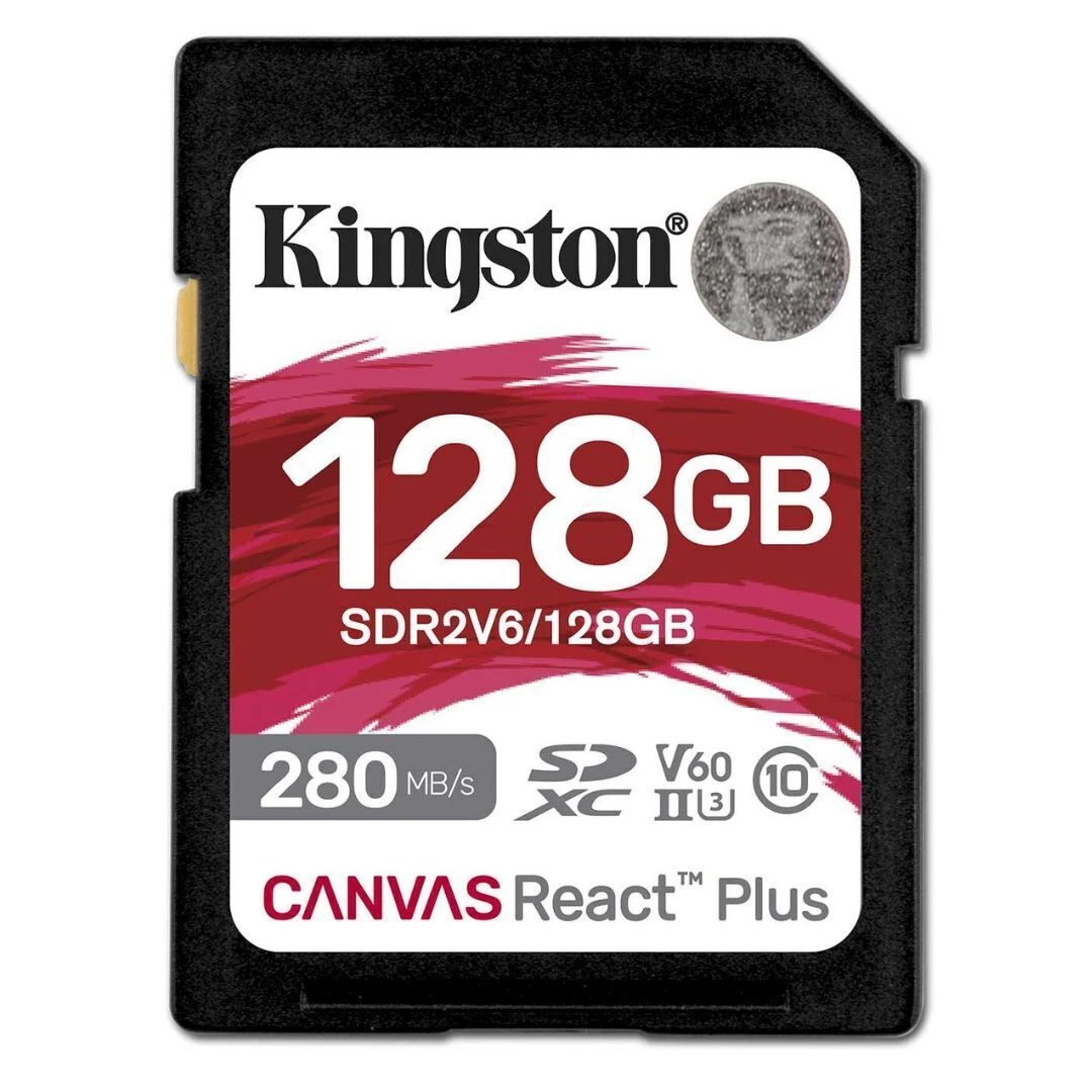 Карта памяти SD, Kingston Canvas React Plus, 128GB, SDR2V6/128GB, UHS-II, R280/W100, V60
