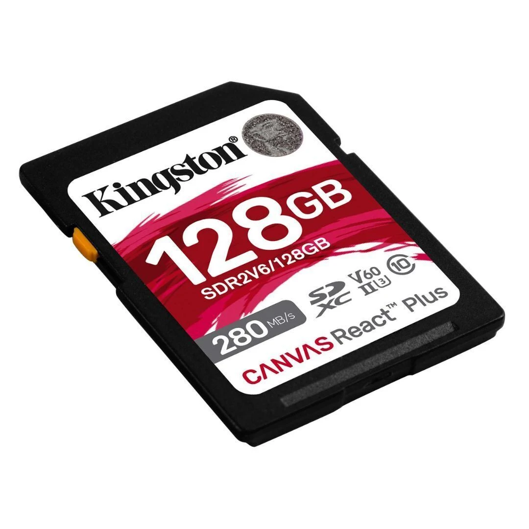 Карта памяти SD, Kingston Canvas React Plus, 128GB, SDR2V6/128GB, UHS-II, R280/W100, V60 — 2