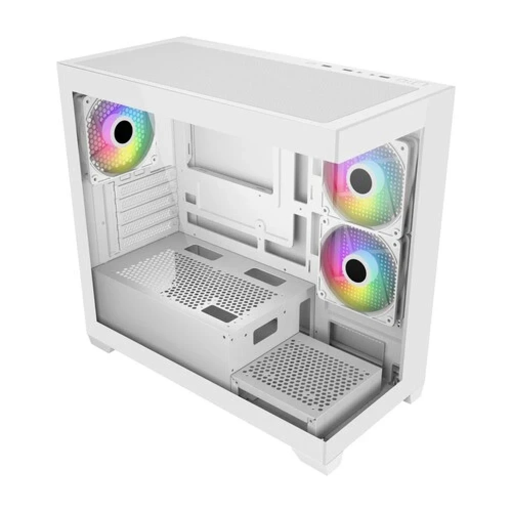 Компьютерный корпус FSP S340, Без БП, 2xUSB3.0, 3xFAN120 ARGB, 2xGlass, White, ATX — 2