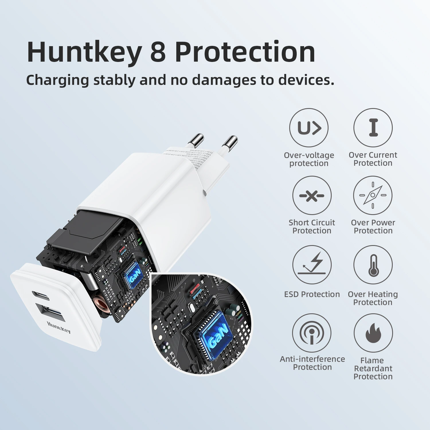 Зарядное устройство Huntkey G35, 35W, Input 100-240V~50/60Hz, Output: 5V/3A-20V1.5A, Port: 1C+1A — 2