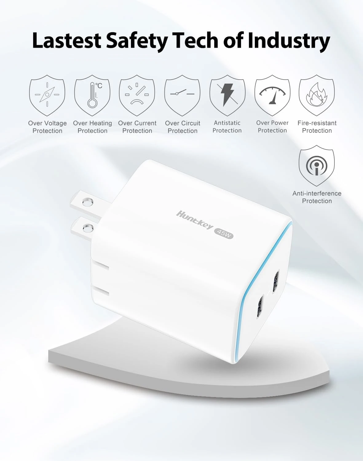 Зарядное устройство Huntkey G45, 45W, Input 100-240V~50/60Hz, Output: 5V/3A-20V2.25A, Port: 1C — 2