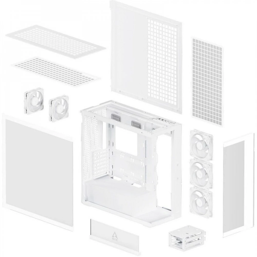 Компьютерный корпус Arctic Xtender White(Clear Glass), 5 ARGB FAN, USB-C, 2xUSB-A, E-ATX — 3