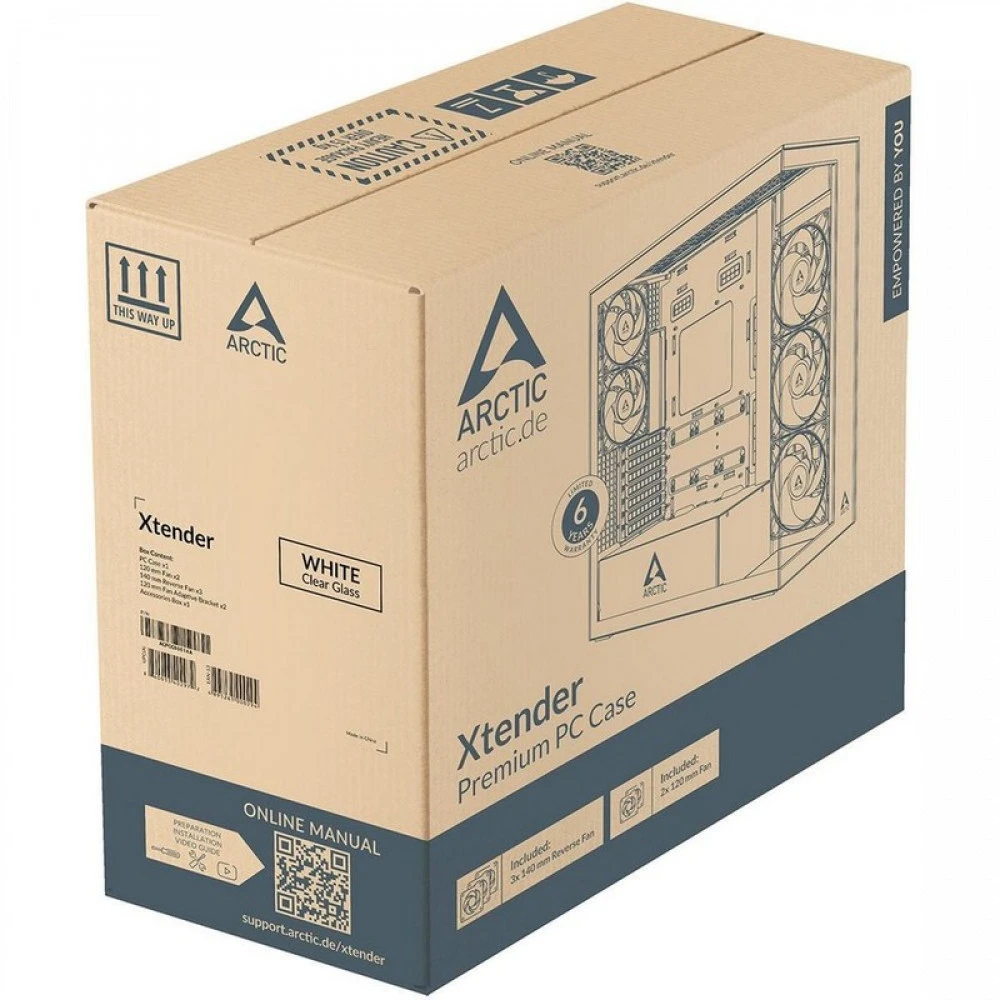 Компьютерный корпус Arctic Xtender White(Clear Glass), 5 ARGB FAN, USB-C, 2xUSB-A, E-ATX — 4