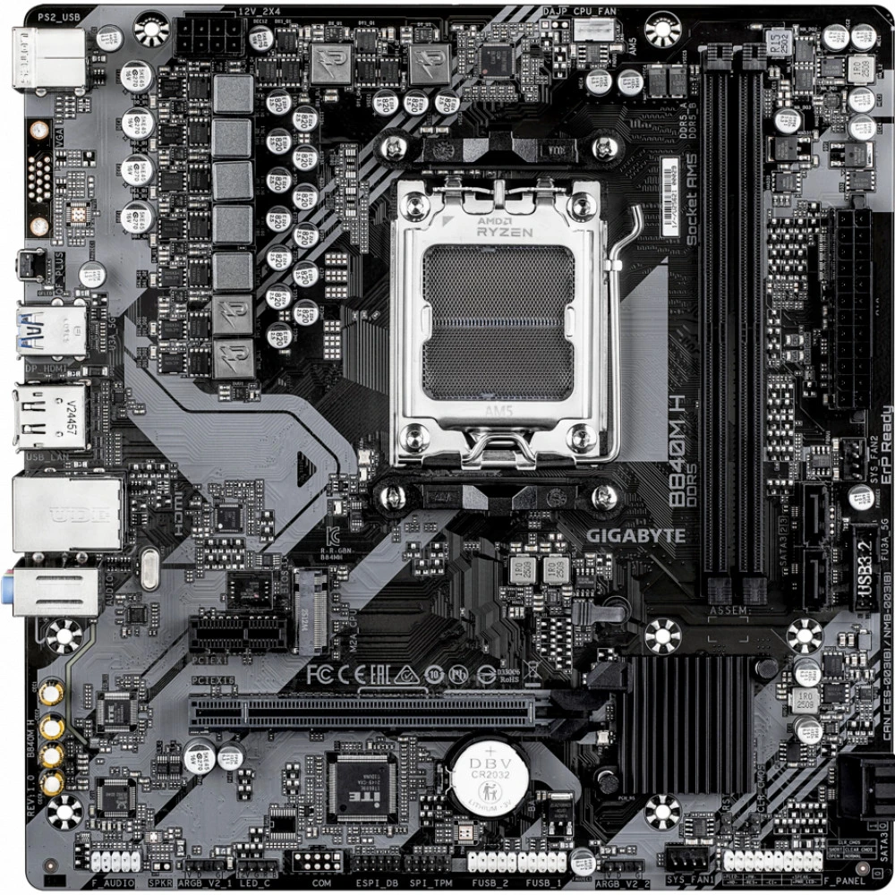 Материнская плата GIGABYTE B840M H, AM5, 2xDDR5, PCIe4.0, HDMI+DP, M.2, mATX