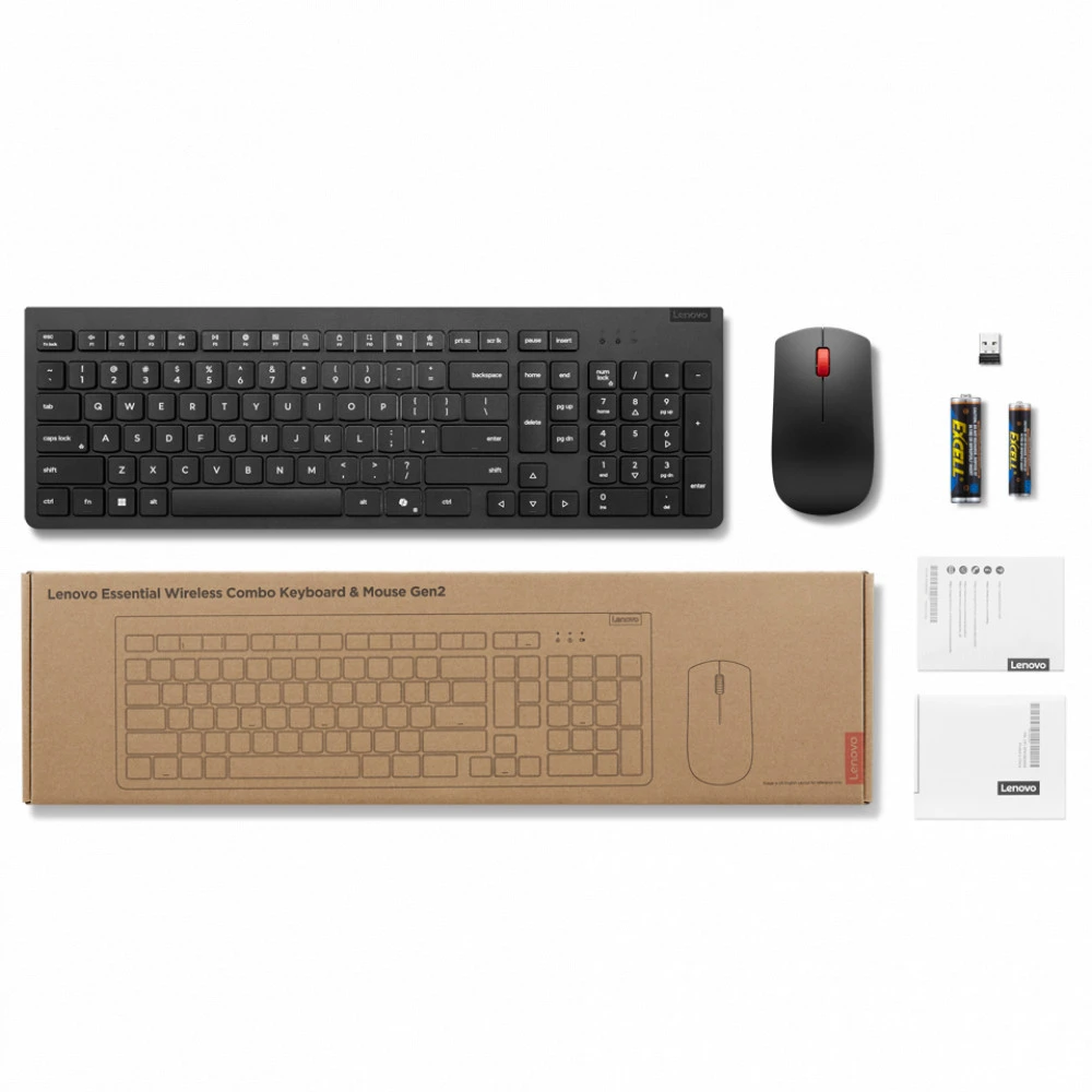 Комплект беспроводной клавиатура + мышь Lenovo Essential Eos3 2.4G, русская раскладка, чёрный — 3