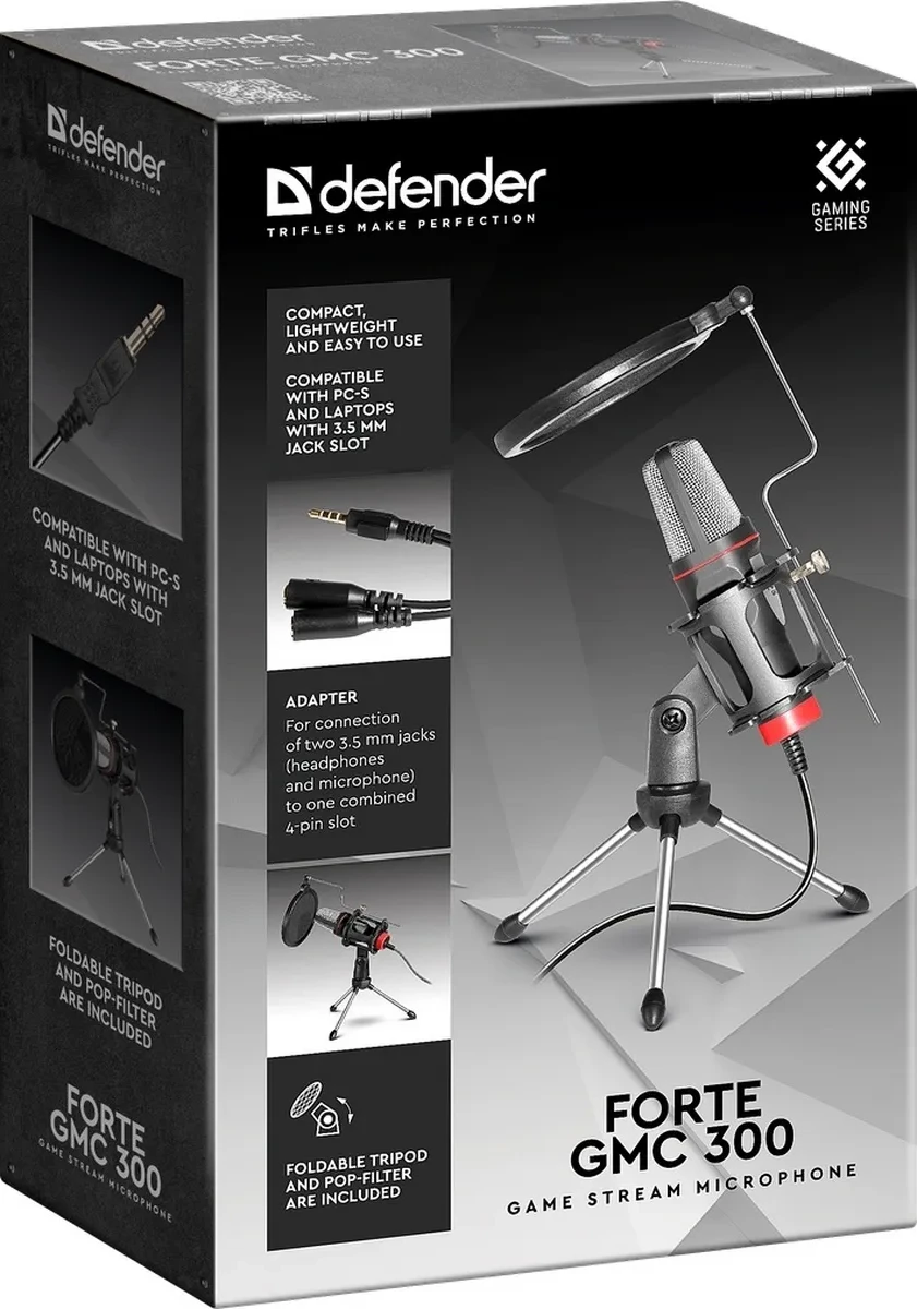Микрофон Defender Forte GMC 300, 100Hz-10kHz, -120dB/mkb, 2200Om, 1.5m, USB — 3