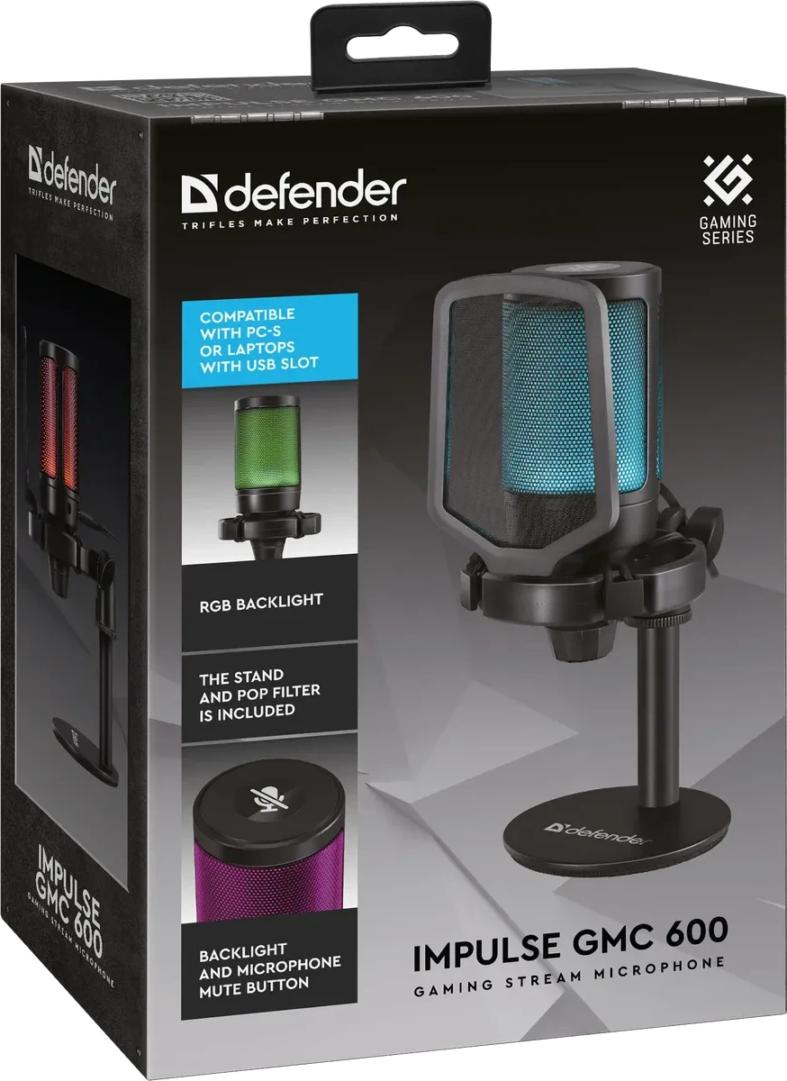 Микрофон Defender Impulse GMC 600, 60Hz-18kHz, 42dB, 2200 Om, USB, Black — 2