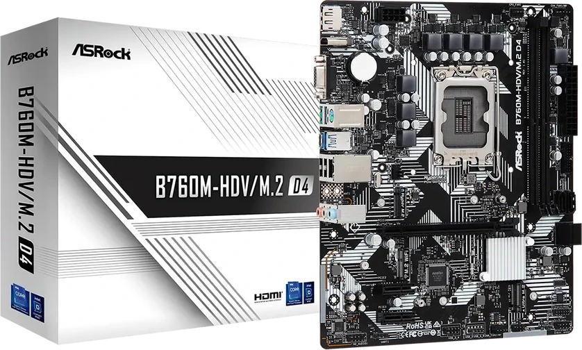 Материнская плата ASRock B760M-HDV/M.2 D4, LGA1700, mATX